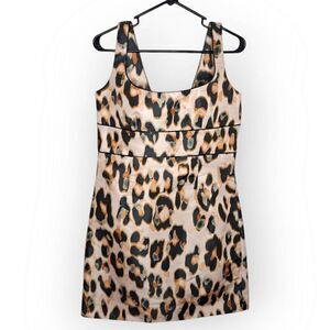 Valentino RED Women's Designer Leopard Print Taffeta Square Neck Y2K Mini Dress